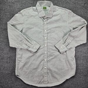Sid Mashburn Dress Shirt Mens 17.5 34 Green Striped Cotton Button Up Long Sleeve
